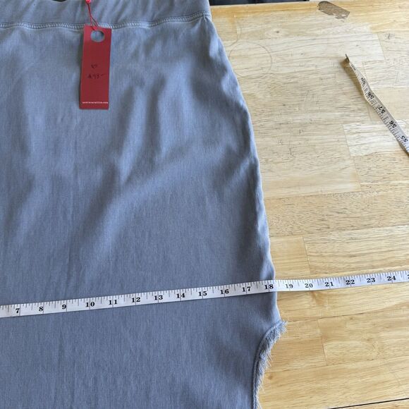 XCVI Wearables Harlowe High Cut Side Frayed Hem Midi Skirt Blue Gray Pull On XS - Picture 8 of 12